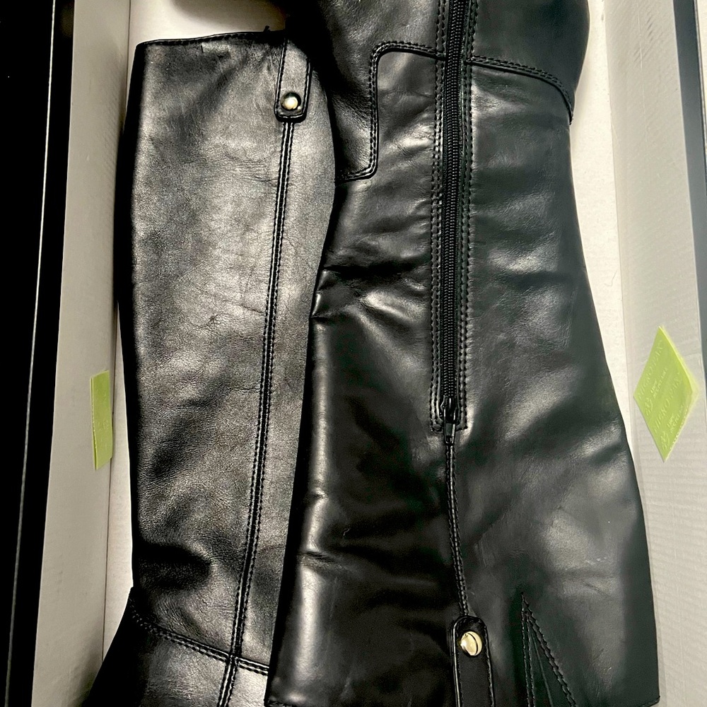 INC INTERNATIONAL CONCEPTS FAWNE BLACK WIDE CALF BOOTS.  BRAND NEW IN BOX